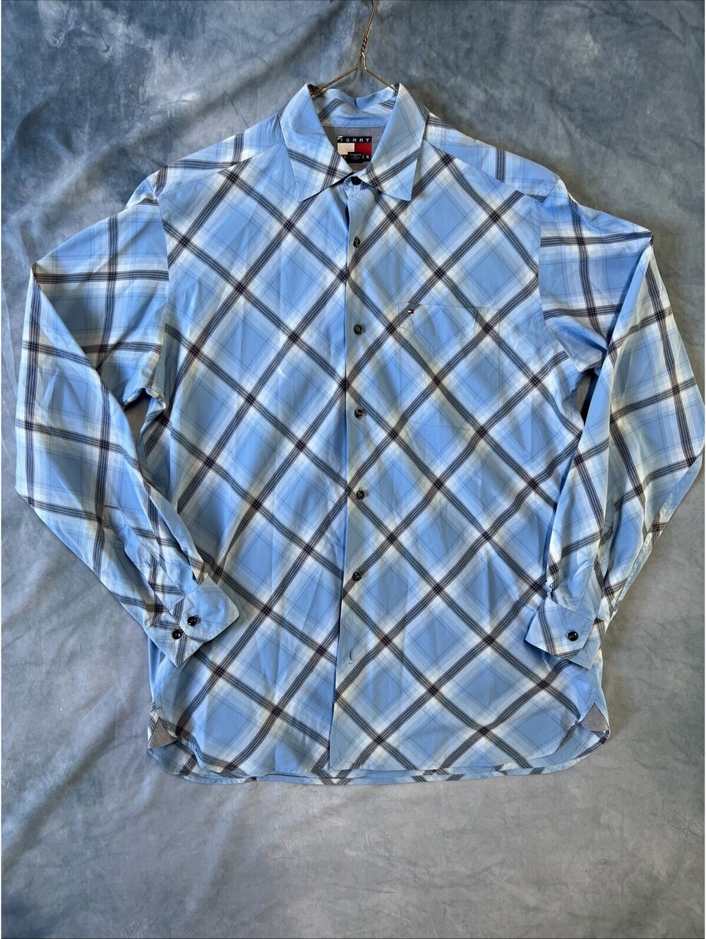 tommy hilfiger shirt men S/P diagonal Blue Plaid - 1194-2E